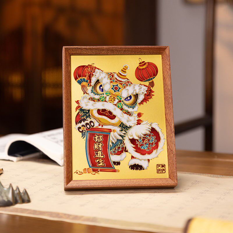 朱炳仁铜招财醒狮桌面装饰画桌屏摆件摆台生日商务伴手母亲节礼物