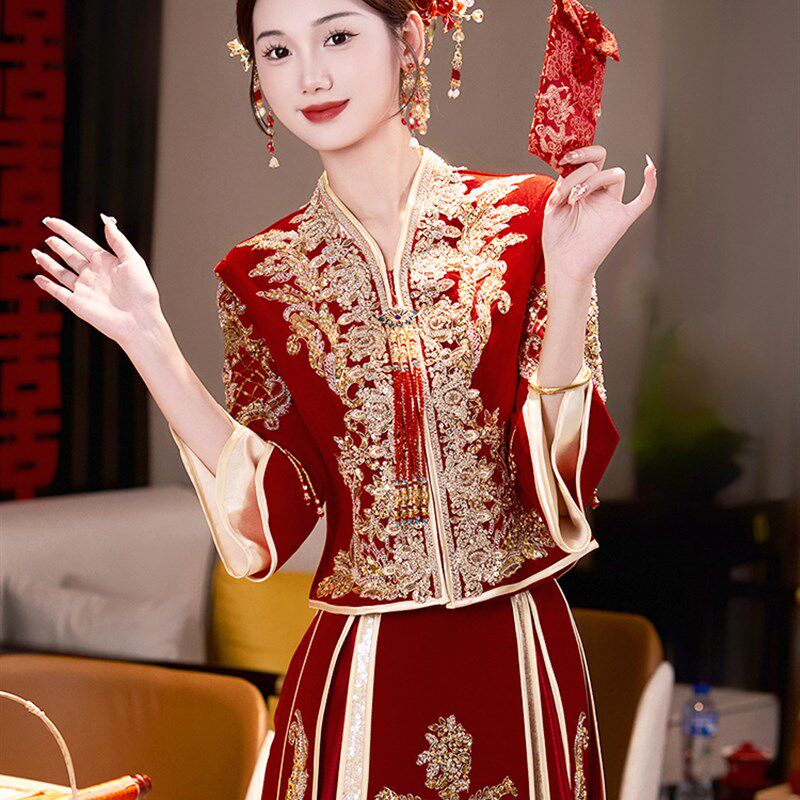 V领禧语秀禾服新娘2024新款中式礼服婚服结婚秀和服大码嫁衣夏季