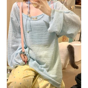 镂空吊带两件套 300斤大码 夏季 慵懒风针织防晒透气罩衫 胖mm薄款