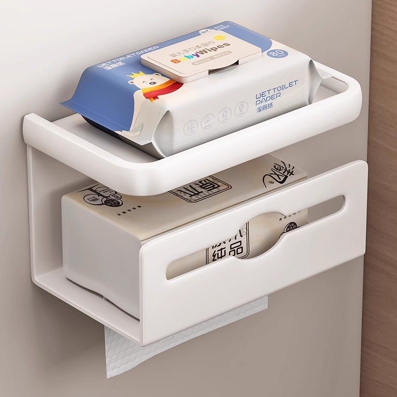 纯白色免打孔纸巾架送卡通贴纸