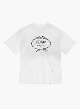 ETHOR 26SS春夏新品绳结休闲印花logo烫钻短袖T恤 Rainbow集合店