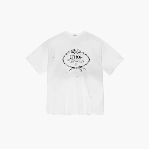 ETHOR 26SS春夏新品绳结休闲印花logo烫钻短袖T恤 Rainbow集合店
