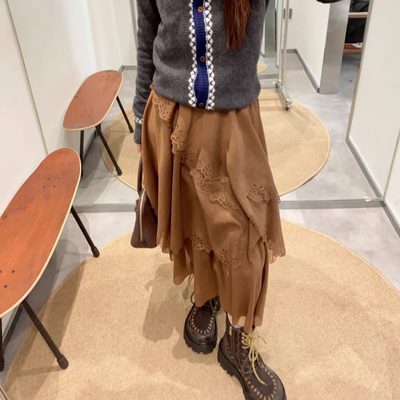ICEDUST 25秋冬不对称镂空花边高腰设计感半身裙 Rainbow集合店