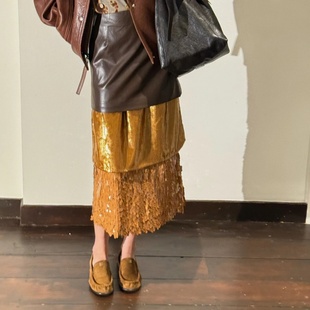 ICEDUST 25秋冬亮片拼接半身裙复古设计感直筒长裙 Rainbow集合店