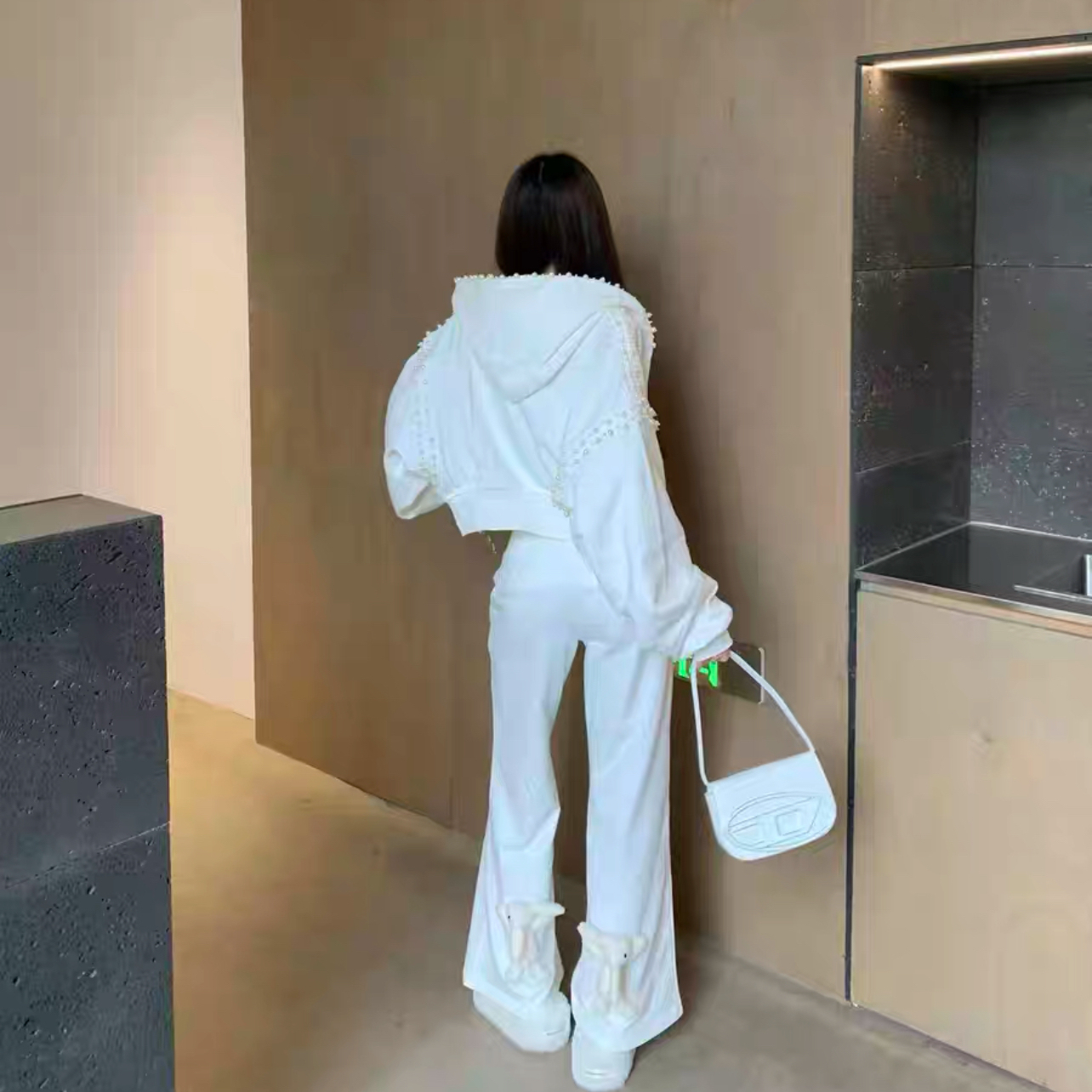 13DEMARZO 25秋冬基础宽腰头微喇卫裤高腰修身长裤Rainbow集合店