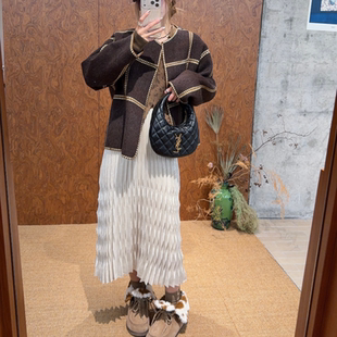 ICEDUST 25秋冬格子工艺感双面呢外套圆领撞色上衣Rainbow集合店