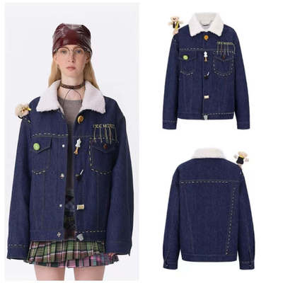 13DEMARZO 25秋冬裁缝小熊仿羊羔毛夹克棉服外套 Rainbow集合店