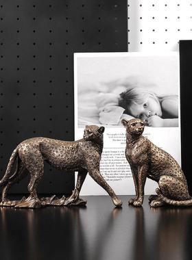 直销新款欧式复古豹美洲豹手工家居客厅玄关办公室柜子装饰工艺品