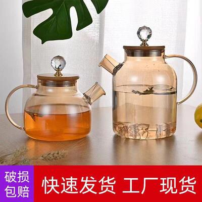 直销新款透明玻璃竹盖冷水壶家用水壶耐高温凉茶壶套装花茶壶凉水