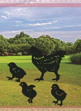 新款直销新款金属花园装饰铁艺鸭鸡一家亲草地园林装饰品创意镂空