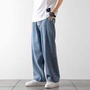 直筒牛仔裤男款春夏季薄款男士美式潮牌高街宽松阔腿裤男生长裤ns