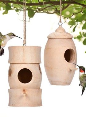 Wooden Bird Nest Hanging House Natural Wooden Cage Resting