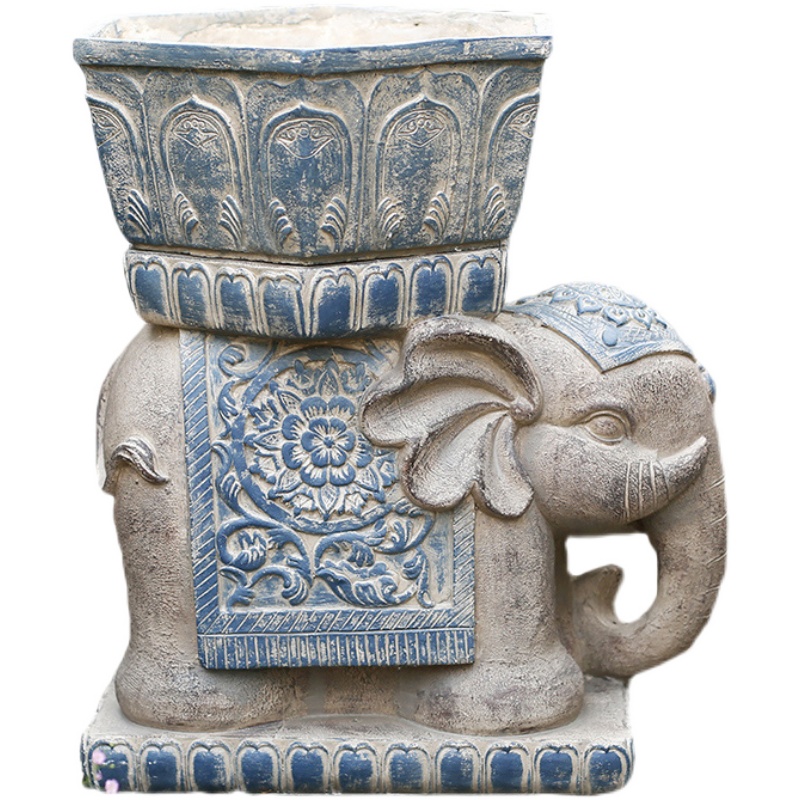 新中式庭院子大象石墩花盆入户花园民宿顶楼阳台装饰布置户外摆件