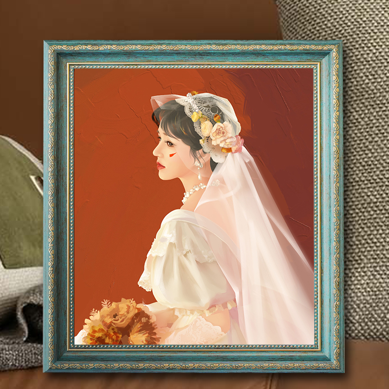 新婚结婚礼物送新人闺蜜生日情侣周年纪念日情人节定制油画风画框