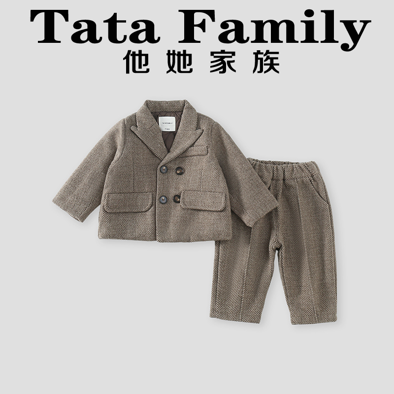 男童套装2025秋冬季新款儿童重工艺西装三件套宝宝夹棉加厚礼服潮