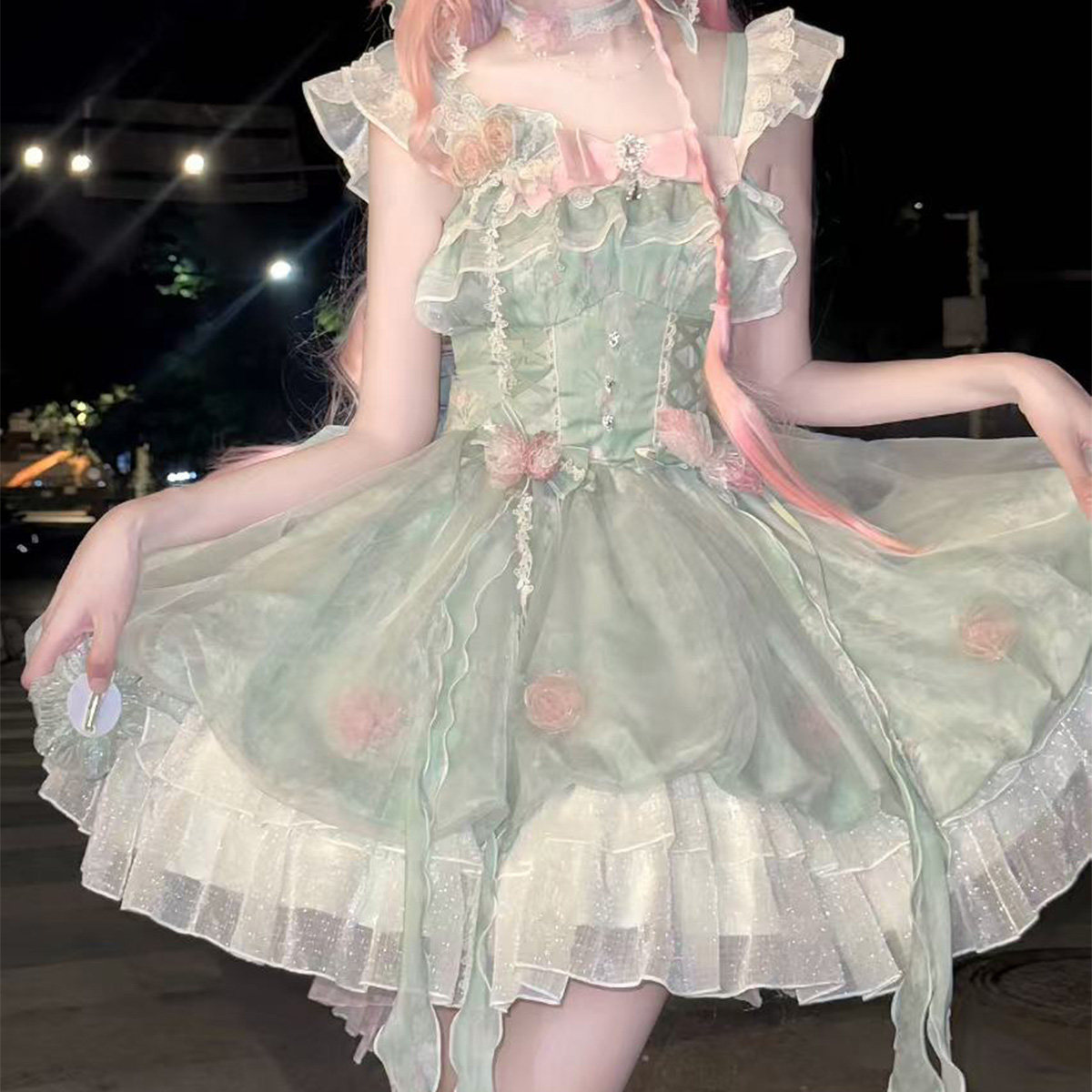 小花仙lolita甜美花苞拖尾裙图片