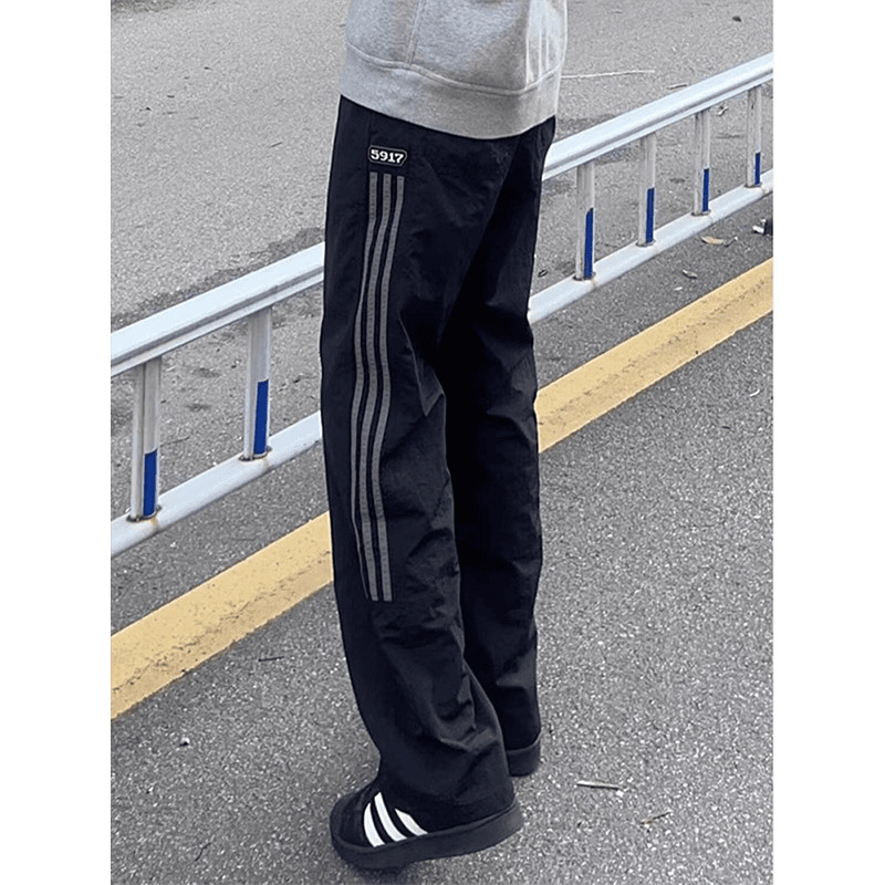 三条杠条纹裤子男款夏季美式速干