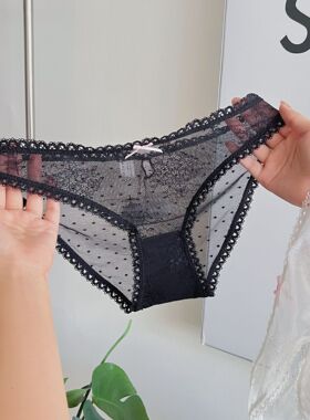 Ta圣诞主题毛球性感蕾丝内裤女纯欲风日系内裤包臀舒适网纱三角裤