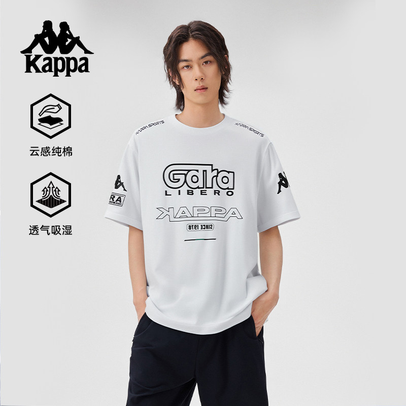 Kappa卡帕纯棉圆领印花百搭T恤男薄款户外休闲跑步运动短袖上衣夏