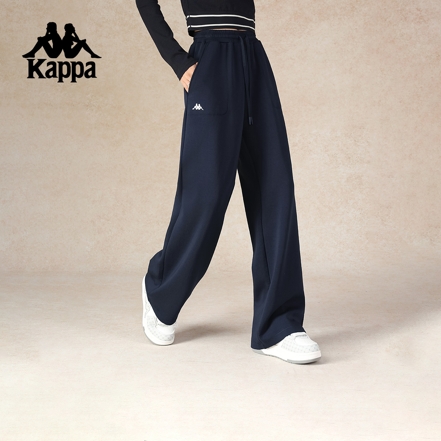 Kappa卡帕背靠背运动长裤女2025新款秋季休闲直筒裤纯棉垂感裤子