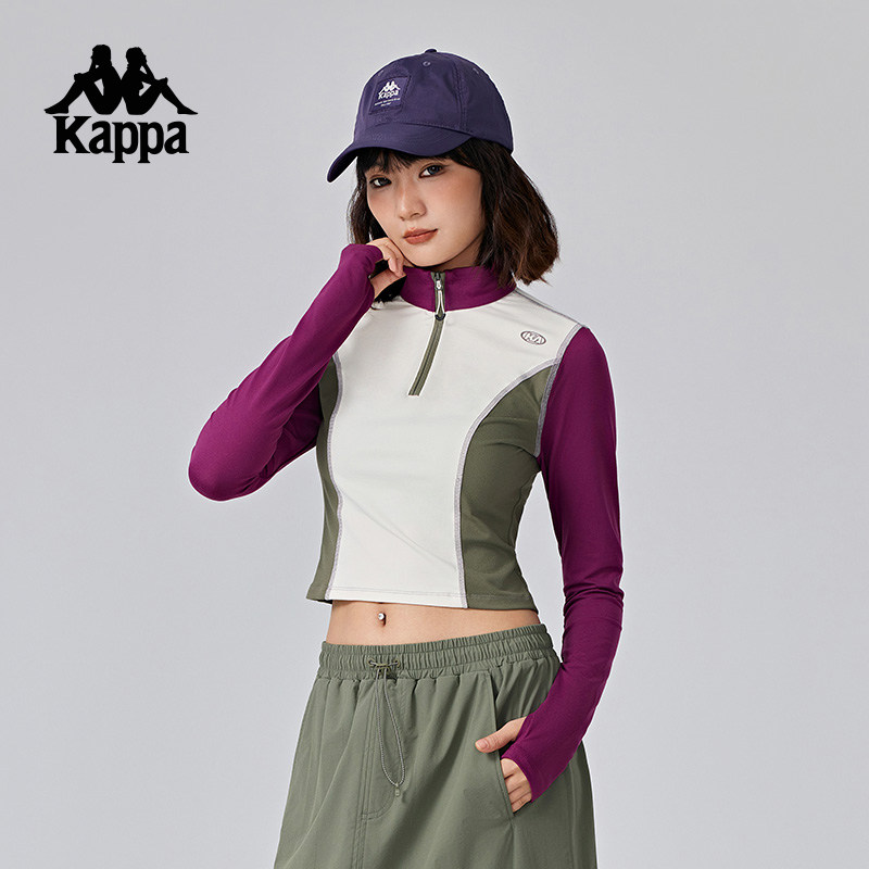 Kappa卡帕背靠背运动长袖T恤女2025新款秋修身半拉链套头衫女款