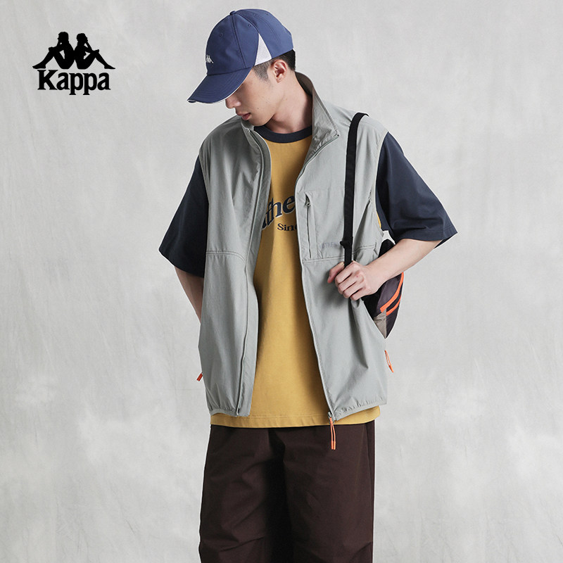 Kappa卡帕背靠背马甲男2025新款夏季弹力多口袋防泼水立领马甲男