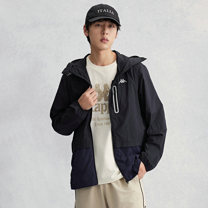 Kappa卡帕背靠背春秋薄款运动夹克外套男户外休闲防风衣上衣男款
