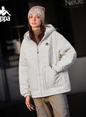 Kappa卡帕背靠背棉服女2025新款冬季加厚保暖连帽外套休闲棉衣男