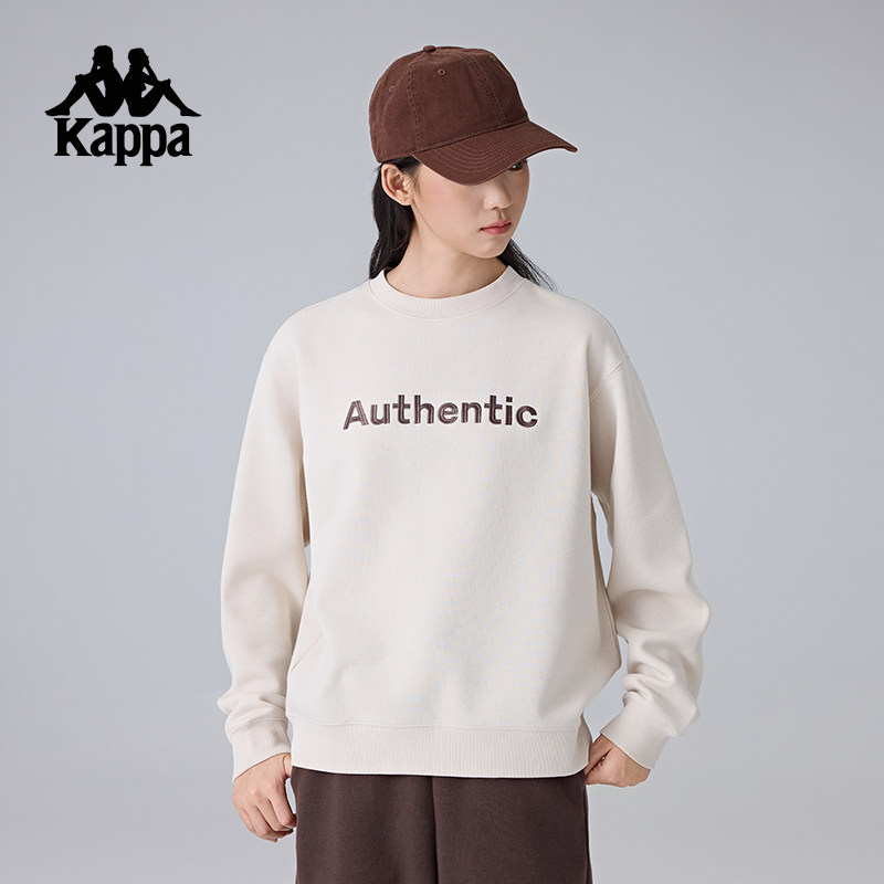 Kappa卡帕背靠背女款运动卫衣复古针织套头衫休闲圆领长袖上衣潮