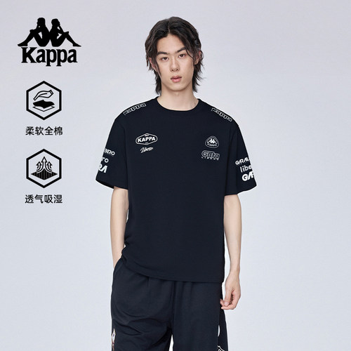 Kappa卡帕纯棉圆领百搭印花T恤男夏季户外休闲运动上衣薄款慵懒风