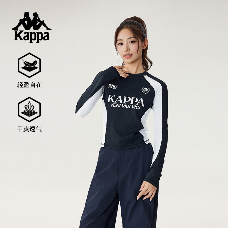 Kappa卡帕背靠背2025新款夏季运动长袖t恤女款吸湿速干套头衫卫衣