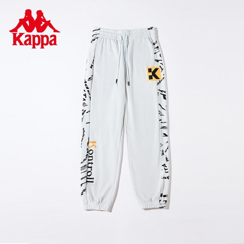 Kappa卡帕白色针织运动裤女潮流休闲束脚裤秋季宽松百搭简约卫裤