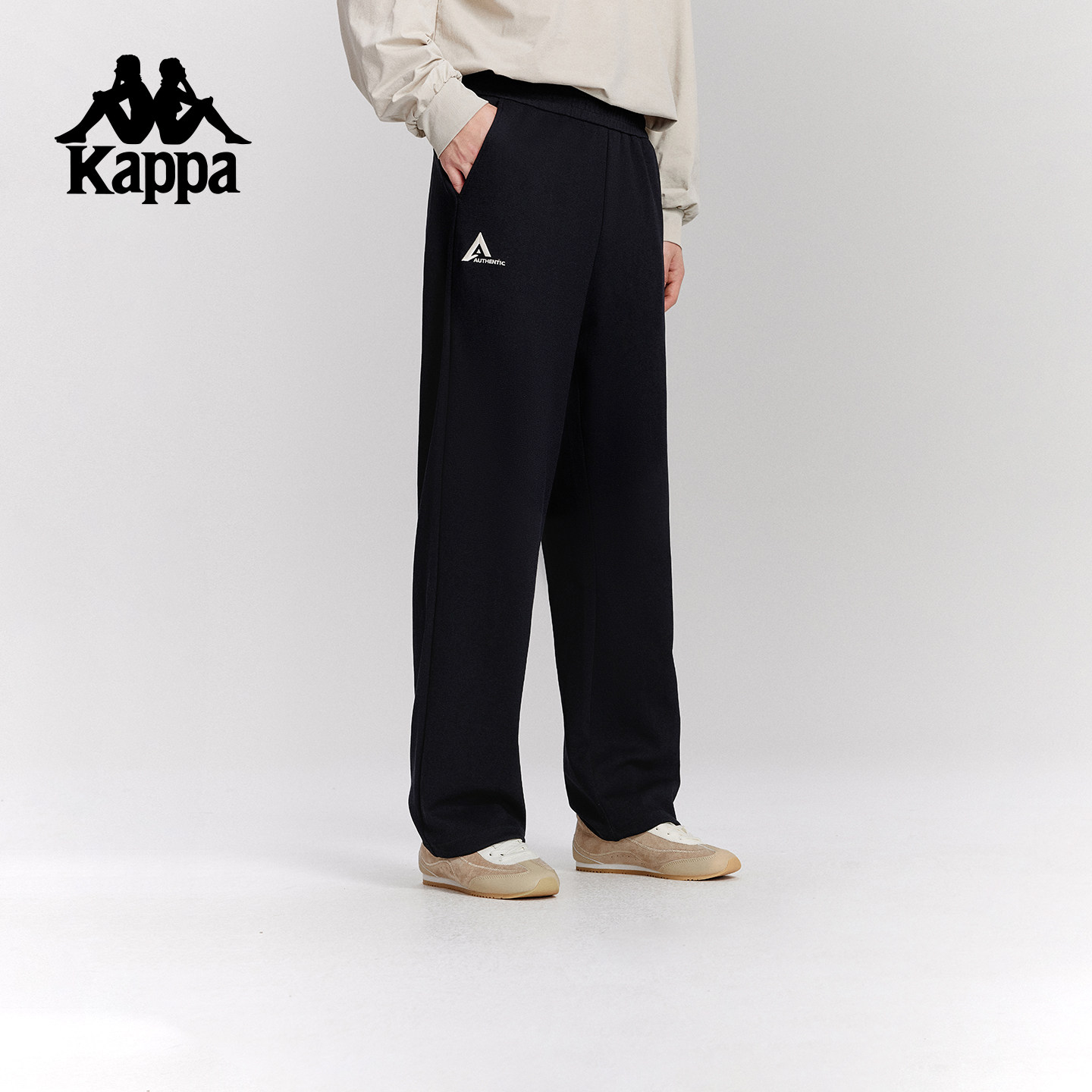 Kappa卡帕背靠背运动长裤男2025新款秋季休闲直筒裤针织跑步裤子