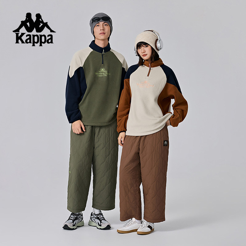 Kappa卡帕背靠背秋冬新款防泼水保暖长裤男运动裤子直筒棉裤女裤