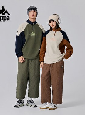 Kappa卡帕背靠背秋冬新款防泼水保暖长裤男运动裤子直筒棉裤女裤