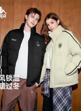 Kappa卡帕背靠背立领面包羽绒服男冬新款防风撞色条纹保暖外套女