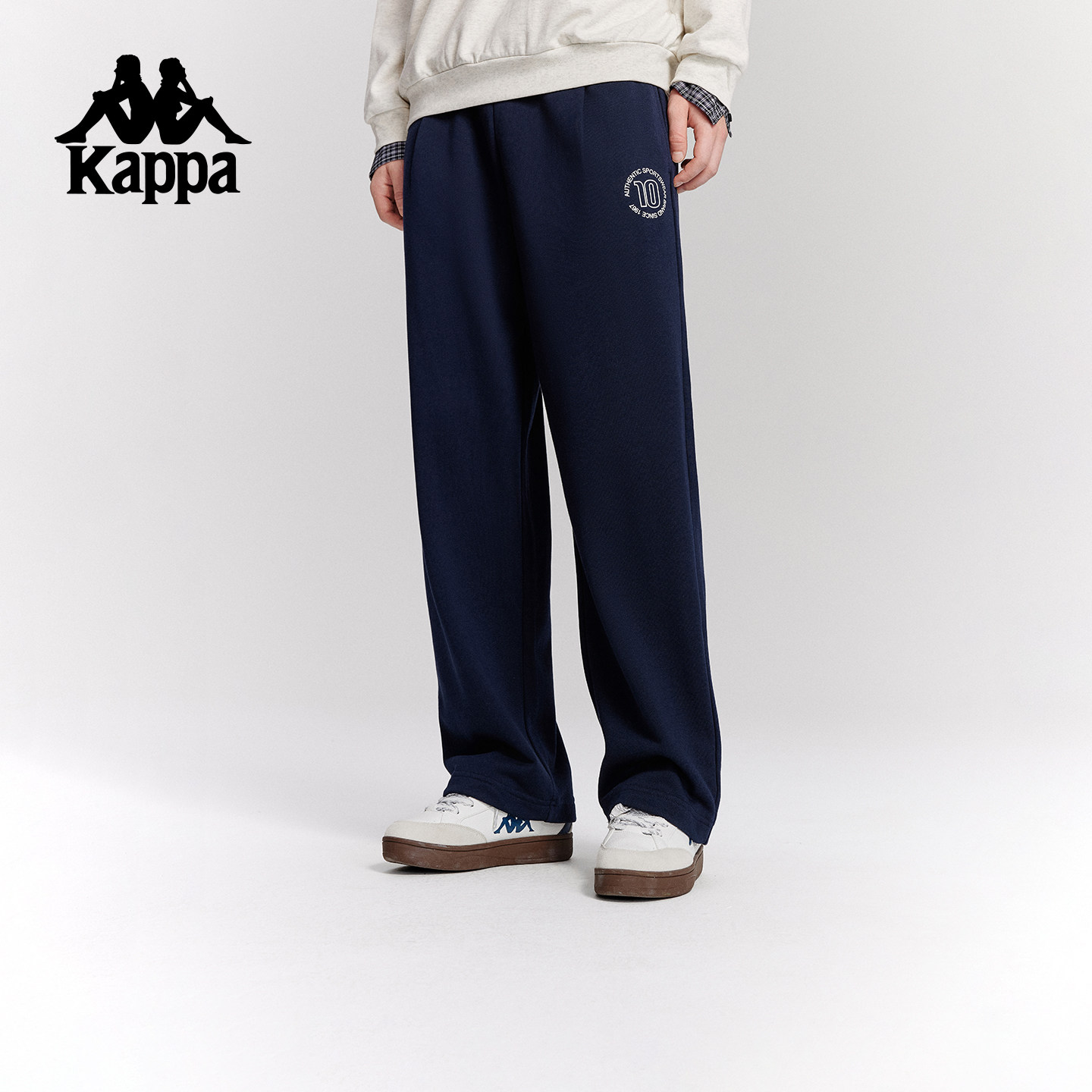 Kappa卡帕背靠背运动长裤男款秋季休闲刺绣宽松直筒裤针织裤子男