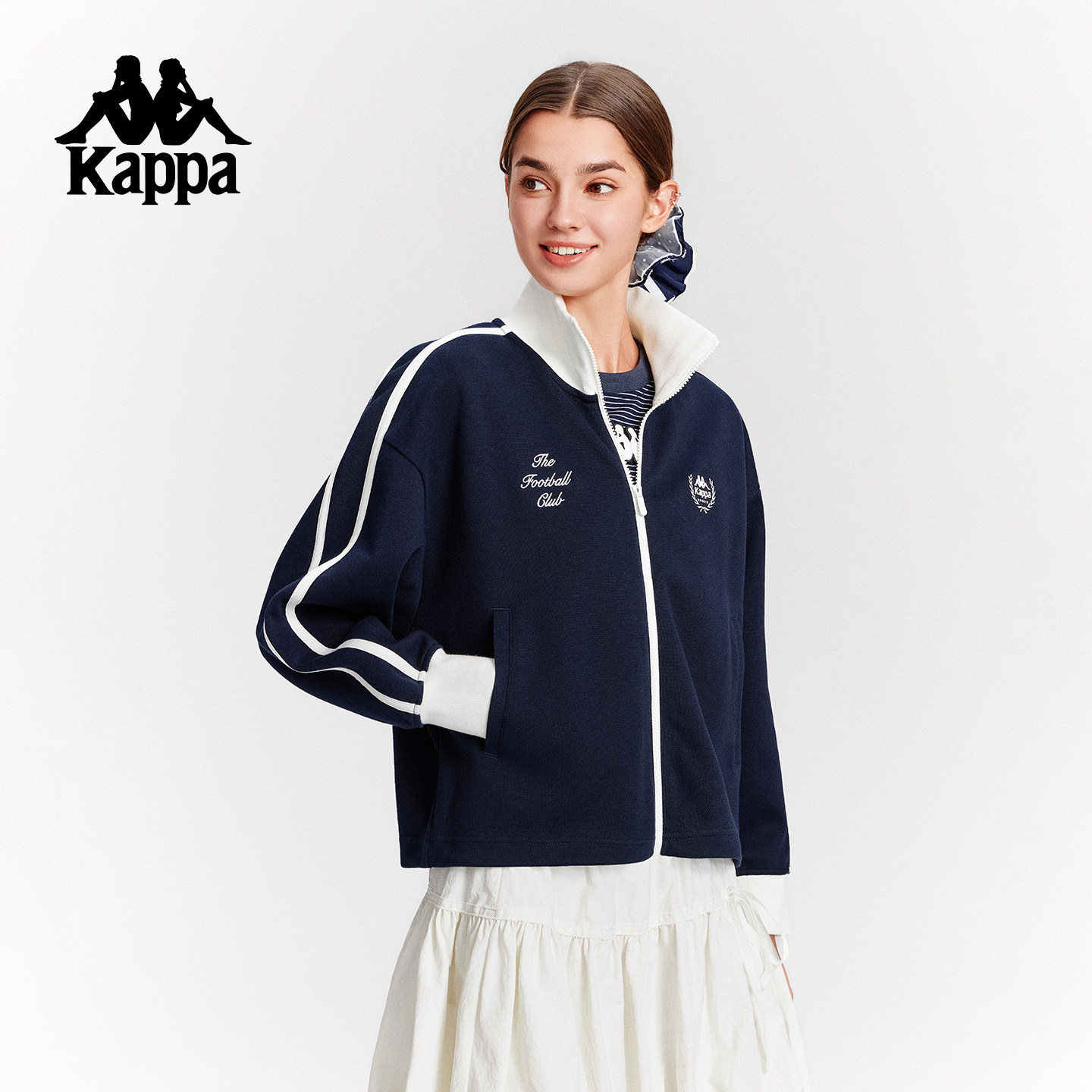 Kappa卡帕背靠背运动外套女款秋季新款休闲立领上衣女士针织开衫