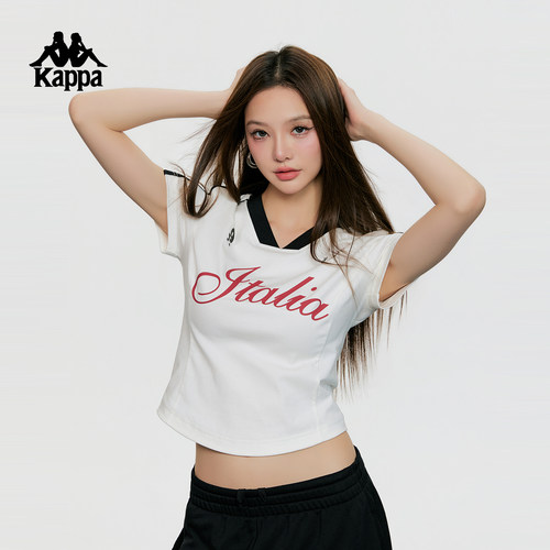 卡帕V领复古辣妹透气运动T恤女