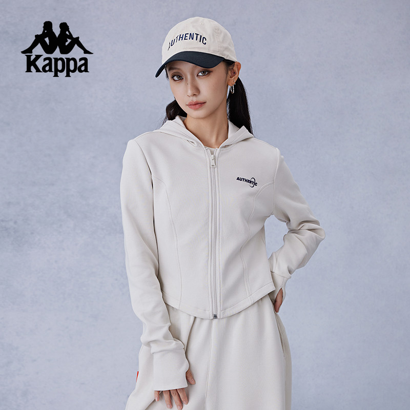 Kappa卡帕背靠背弹力针织开衫女士秋季短款修身运动外套休闲上衣