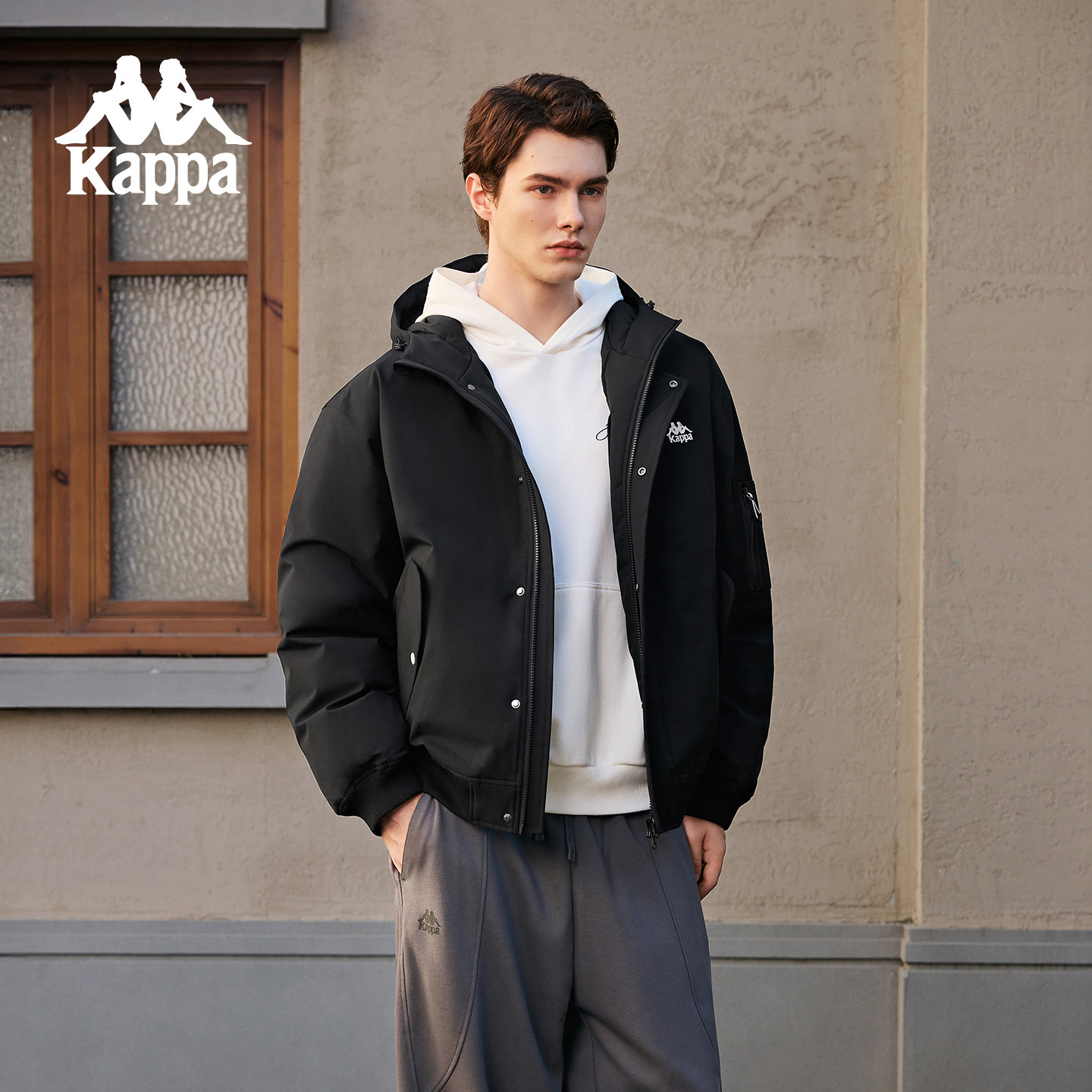 Kappa卡帕连帽羽绒服男2025冬季新款情侣防风保暖派克服外套女款
