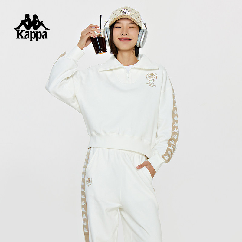 Kappa卡帕背靠背针织套头衫2025新款女春秋短款运动卫衣休闲长袖