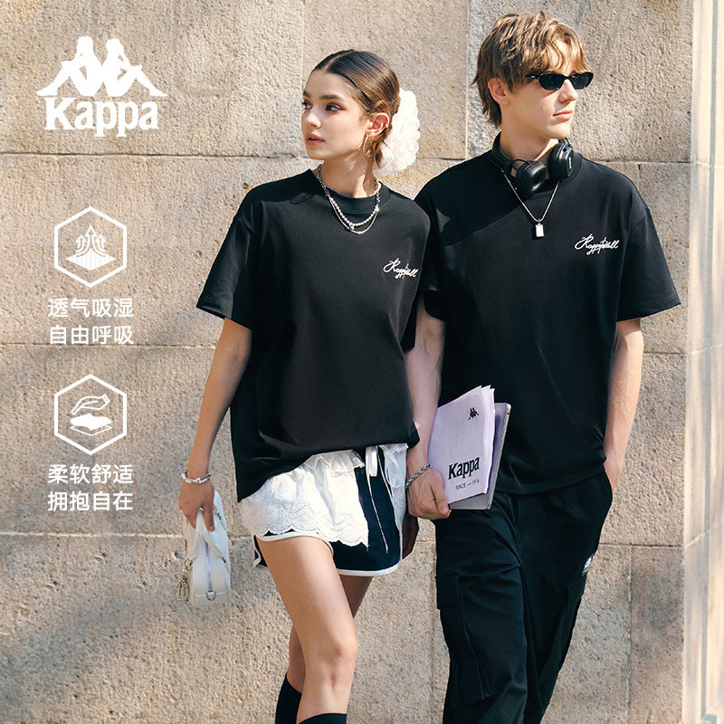 Kappa卡帕背靠背短袖T恤女2026新款纯棉宽松印花刺绣休闲上衣男