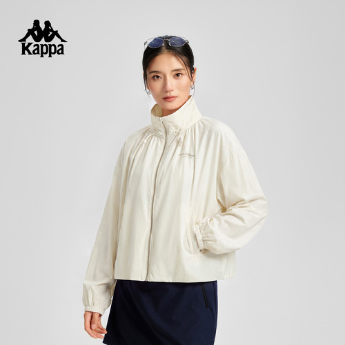 Kappa卡帕背靠运动外套女款百搭短款立领休闲夹克宽松拉链上衣