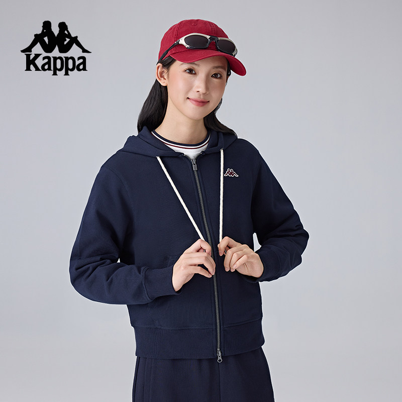 Kappa卡帕背靠背运动外套女2025新款纯棉连帽夹克针织开衫上衣潮