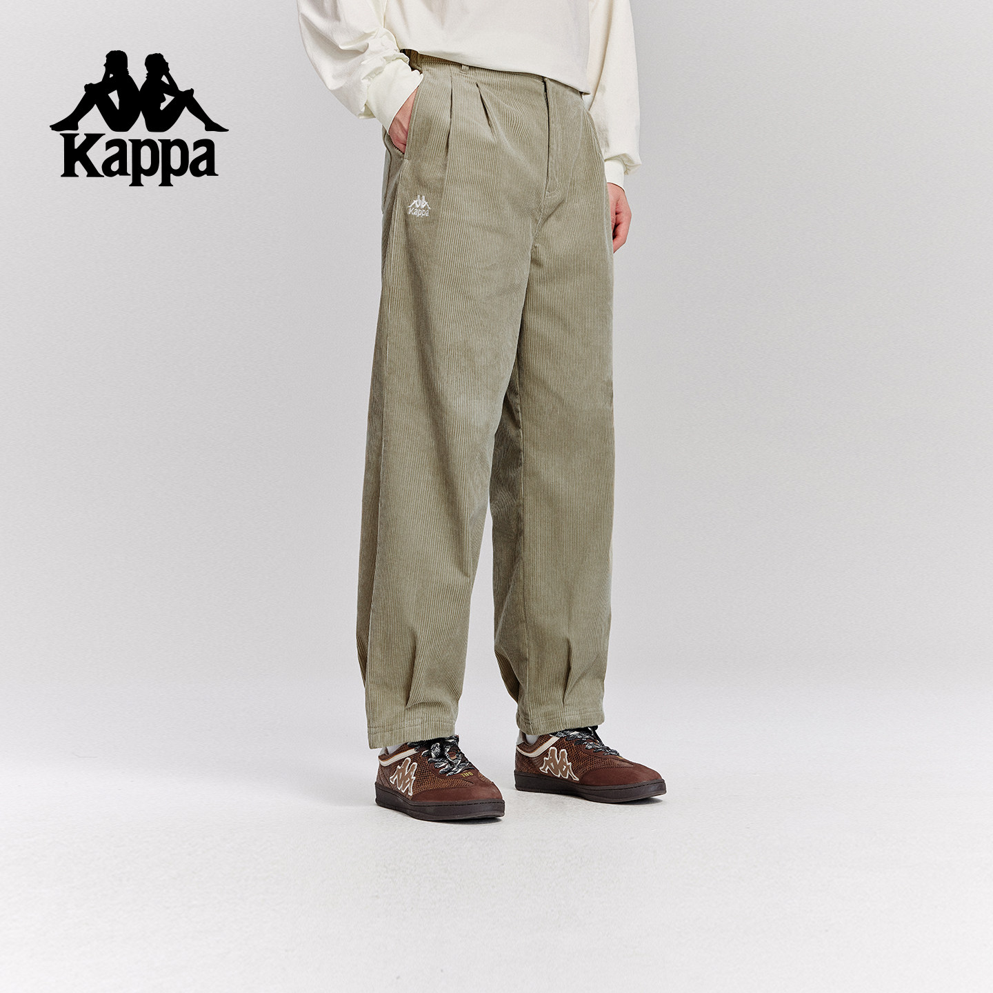 Kappa卡帕背靠背灯芯绒运动长裤男秋季新款复古潮流锥形裤纯棉裤