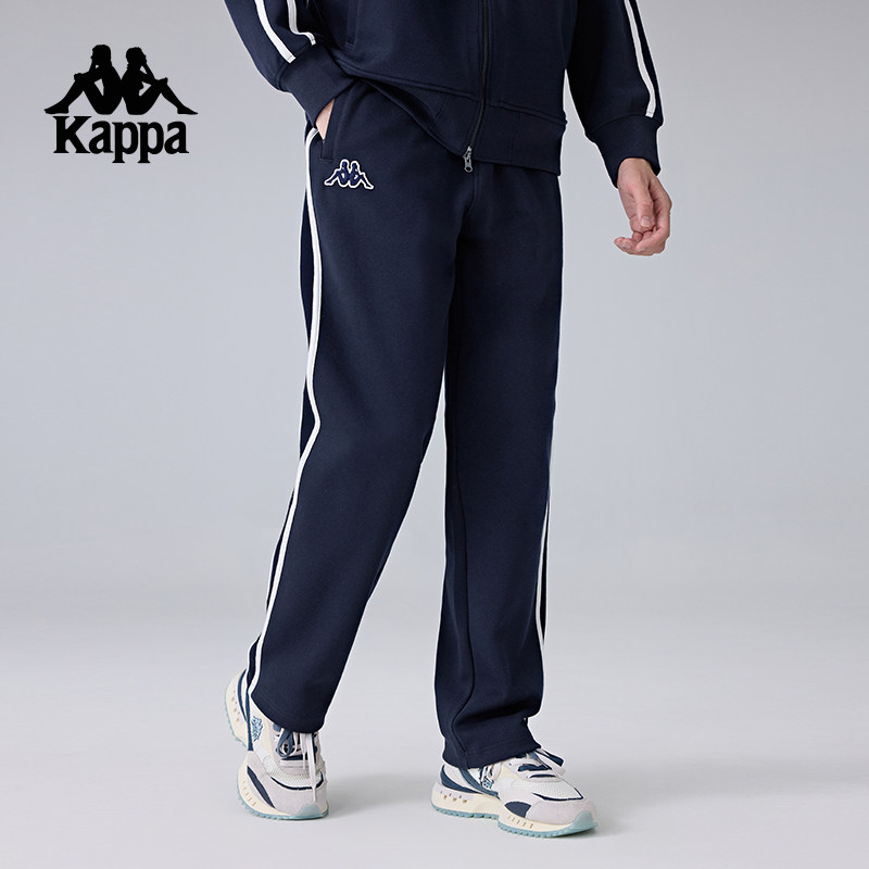 Kappa卡帕背靠背针织运动裤男款新款条纹直筒长裤休闲跑步裤子男