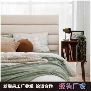 奶油风白色双人床轻奢皮艺小户型主卧齐边软包床 法式