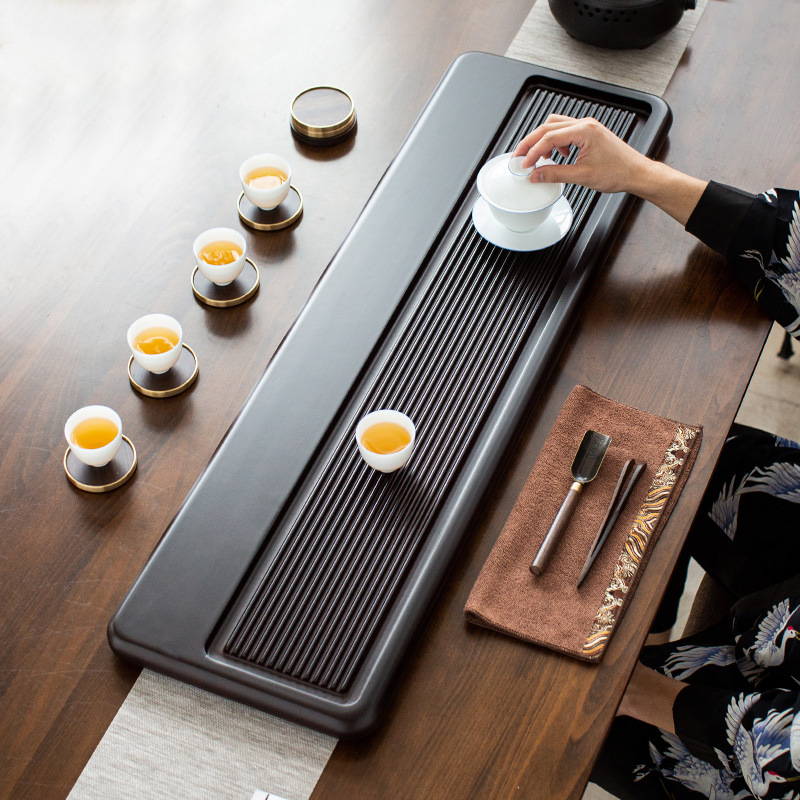 茶盘家用简约大号干泡茶台日式排水式储水茶海长方形整块托盘