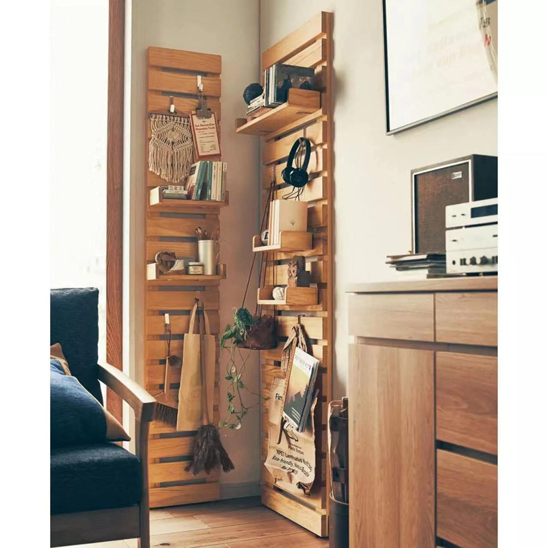 日式实木墙面收纳洞洞板玄关墙上置物架厨房展示架书架自由组合